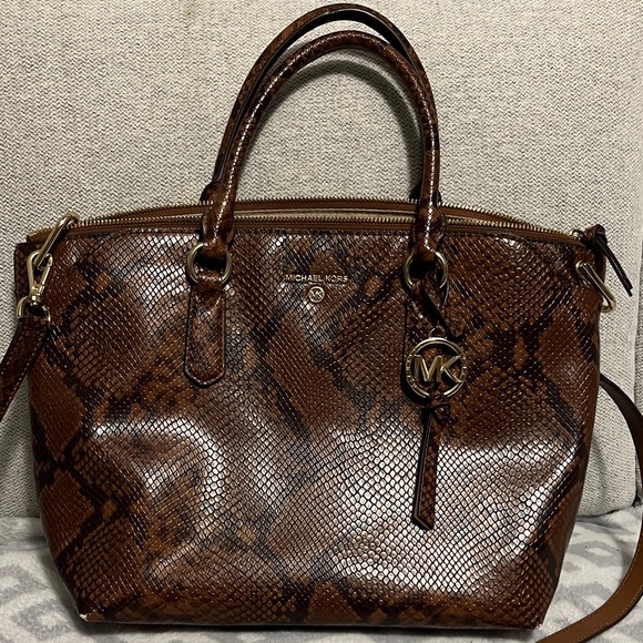 Michael Kors Snake Print Satchel in Rich Brown - Picture 1 of 3
